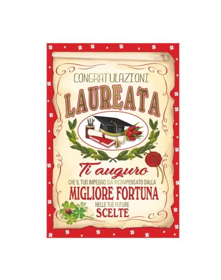 Congratulazioni Laureata. Ti auguro che il tuo impegno sia ricompensato dalla migliore fortuna nelle tue future scelte