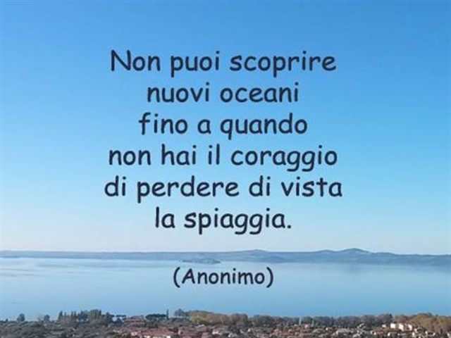 Non puoi scoprire nuovi oceani fino a quando non hai il coraggio di perdere di vista la spiaggia.(Anonimo)