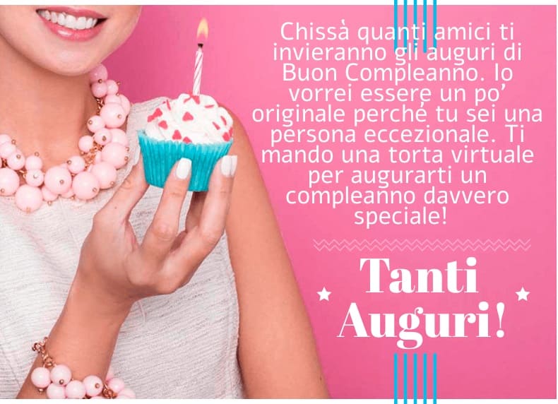 Chissà quanti amici ti invieranno gli auguri di Buon Compleanno. Io vorrei essere un po' più originale perché tu sei una persona eccezionale. Ti mando una torta virtuale per augurarti un compleanno davvero speciale! Tanti Auguri!