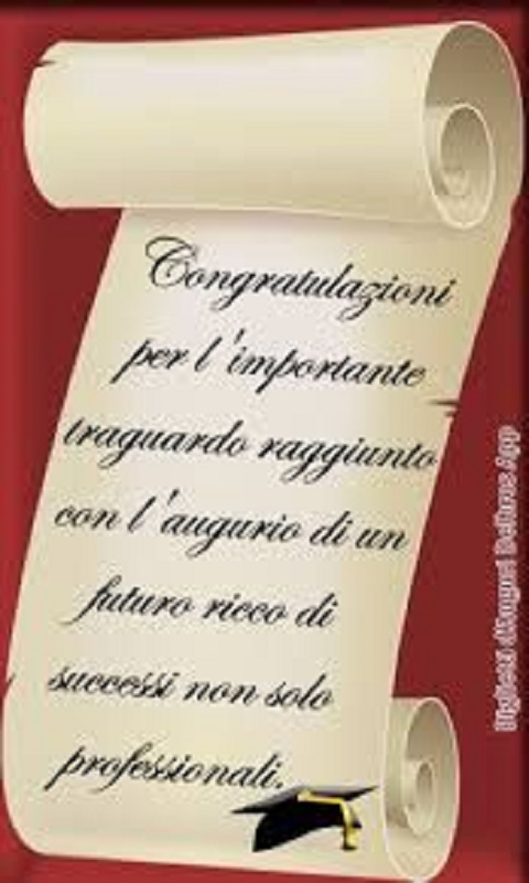 Congratulazioni per l'importante traguardo raggiunto con l'augurio di un futuro ricco di successi non solo professionali.