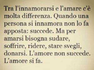 Tra l'innamorarsi e l'amare c'è molta differenza. Quando una persona si innamora non lo fa apposta: succede. Ma per amarsi bisogna sudare, soffrire, ridere, stare svegli, donarsi. L'amore non succede. L'amore si fa.