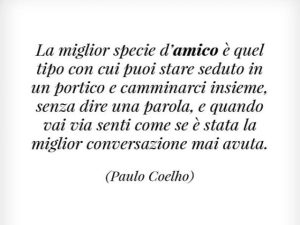 La miglior specie di amico è quel tipo con cui puoi stare seduto in un portico e camminarci insieme, senza dire una parola, e quando vai via senti come se è stata la miglior conversazione mai avuta.(Paulo Coelho)