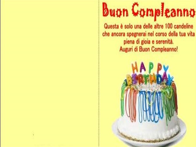 Buon compleanno. Questa è solo una delle altre 100 candeline che ancora spegnerai nel corso della tua vita piena di gioia e serenità. Auguri di buon Compleanno!