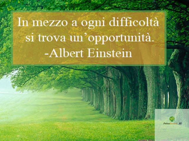 In mezzo a ogni difficoltà si trova un'opportunità. Albert Einstein