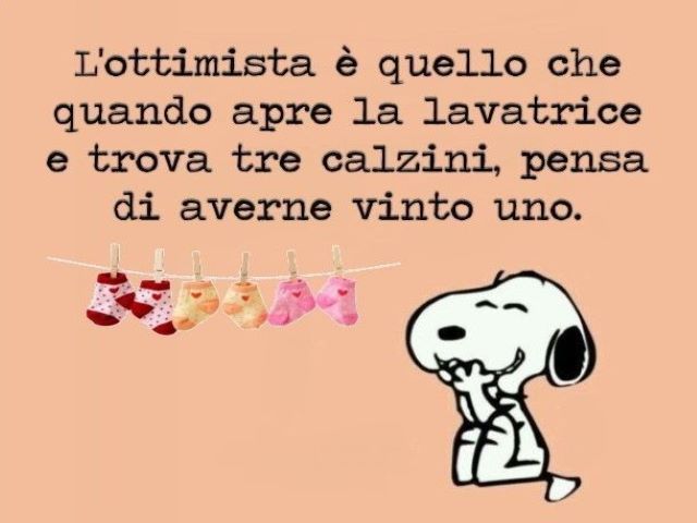 L'ottimista è quello che quando apre la lavatrice e trova tre calzini pensa di averne vinto uno.