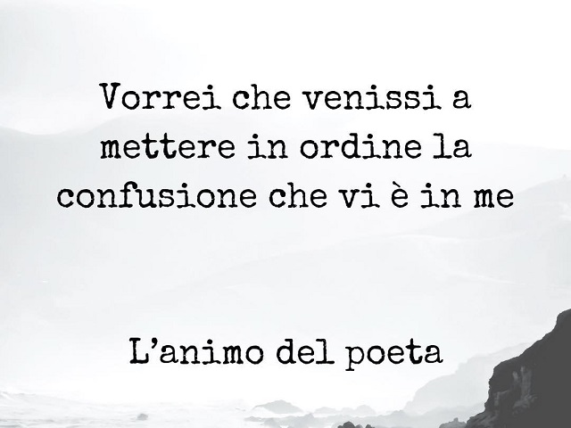 Vorrei che venissi a mettere in ordine la confusione che vi è in me.