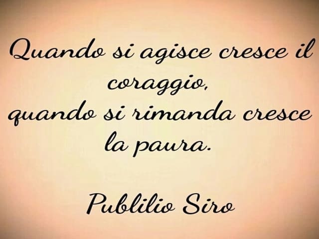 Quando si agisce cresce il coraggio, quando si rimanda cresce la paura.(Publilio Siro)