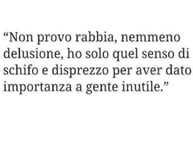 Non provo rabbia, nemmeno delusione, ho solo quel senso di schifo e disprezzo per aver dato importanza a gente inutile.