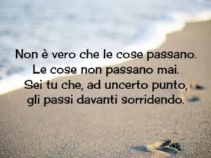 Non è vero che le cose passano. Le cose non passano mai. Sei tu che, ad un certo punto, gli passi davanti sorridendo.