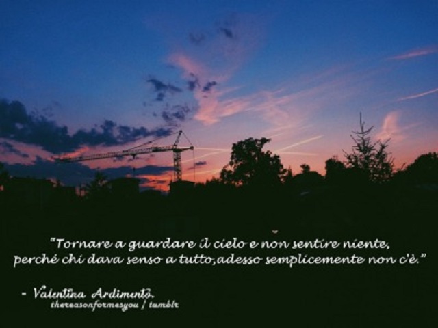Torneremo a guardare il cielo e non sentire niente, perché chi dava senso a tutto, adesso semplicemente non c'è. (Valentina Ardimento)