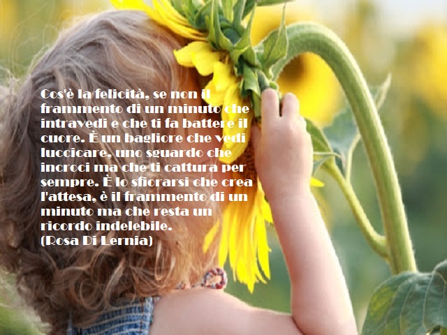 Cos'è la felicità, se non il frammento di un minuto che intravedi e che ti fa battere il cuore. È un bagliore che vedi luccicare, uno sguardo che incroci ma che ti cattura per sempre. È lo sfiorarsi che crea l'attesa, è il frammento di un minuto ma che re