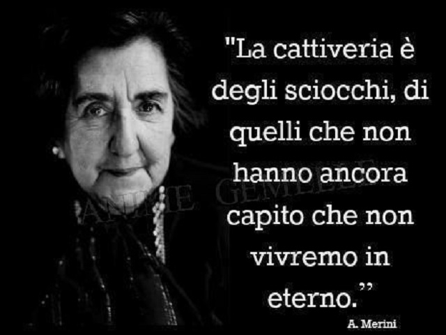 La cattiveria è degli sciocchi, di quelli che non hanno ancora capito che non vivremo in eterno. (Alda Merini)