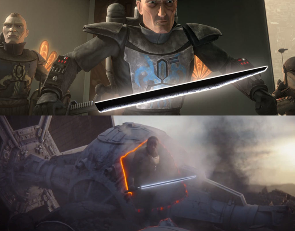 Pre Vizsla in The Clone Wars e Moff Gideon in The Mandalorian