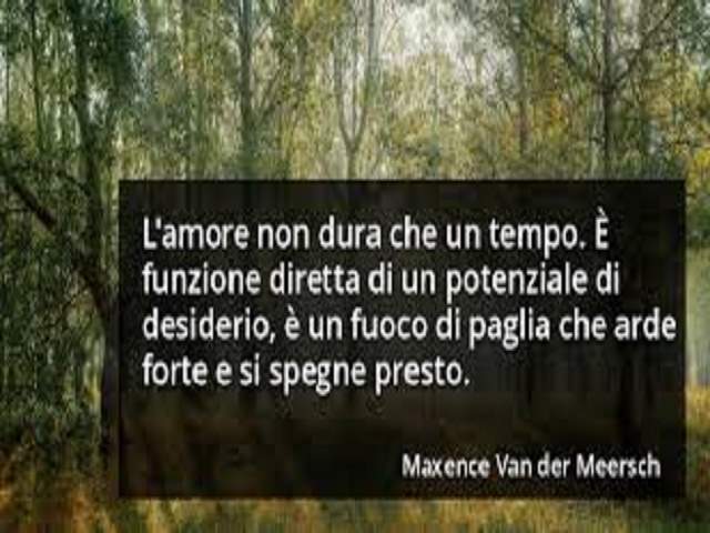 L'amore non dura che un tempo. È funzione diretta di un potenziale di desiderio, è un fuoco di paglia che arde forte e si spegne presto.(Maxence Van der Meersch)