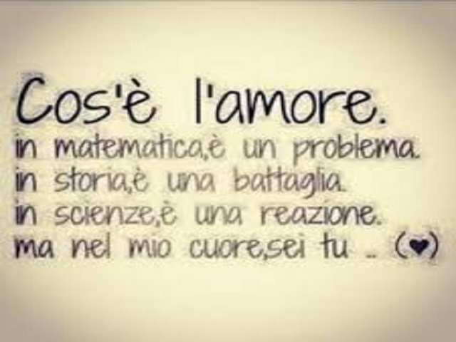 Cos'è l'amore.In matematica, è un problema.In storia è una battaglia.In scienze è una reazione.Ma nel mio cuore, sei tu.