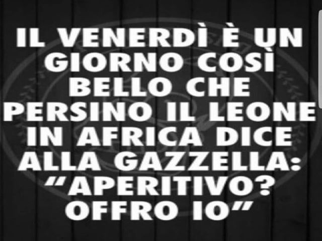 Il venerdì è un giorno così bello che persino il leone in Africa dice alla gazzella: "Aperitivo? Offro io".