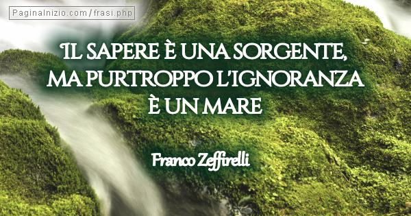Il sapere è una sorgente ma purtroppo l'ignoranza è un mare. (Franco Zeffirelli)