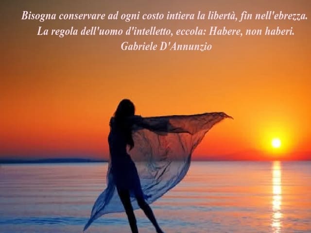 Bisogna conservare ad ogni costo intera la libertà, fin nell'ebbrezza. La regola dell'uomo di intelletto eccola: Habere, no haberi.(Gabriele D'Annunzio)