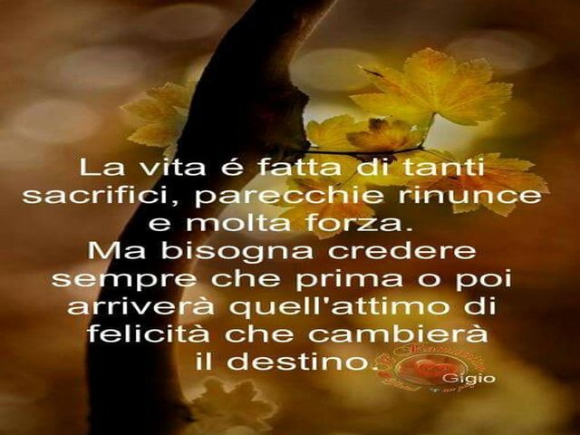 La vita è fatta di tanti sacrifici, parecchie rinunce e molta forza. Ma bisogna credere sempre che prima o poi arriverà quell'attimo di felicità che cambierà il destino.