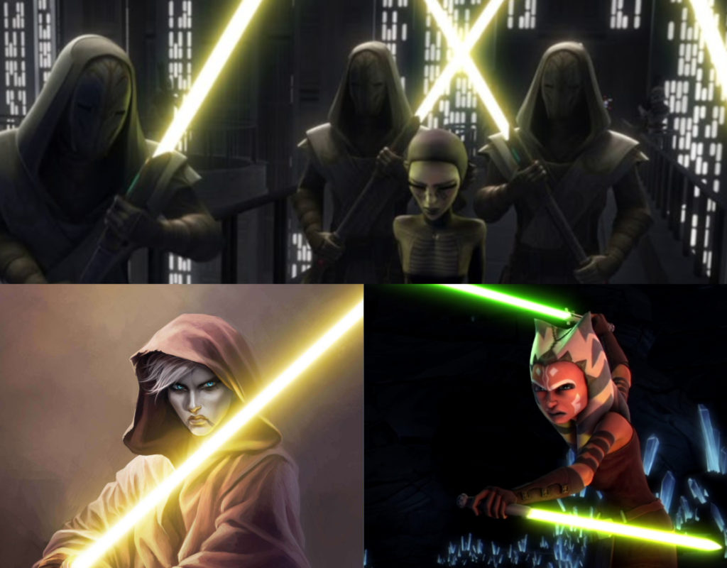 Alcuni personaggi con una spada laser Gialla