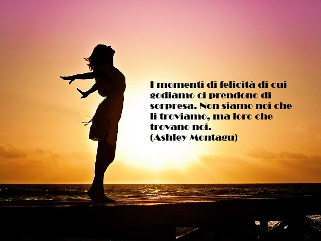 I momenti di felicità di cui godiamo ci prendono di sorpresa. Non siamo noi che li troviamo, ma loro che trovano noi. (Ashley Montagu)