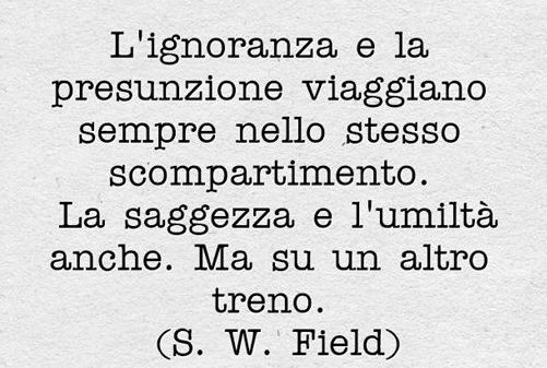 L'ignoranza e la presunzione viaggiano sempre nello stesso scompartimento. La saggezza e l'umiltà anche. Ma su un altro treno. (S. W. Field)
