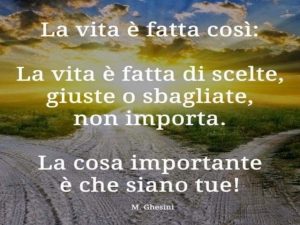 La vita è fatta così. La vita è fatta di scelte, giuste o sbagliate, non importa. La cosa importante è che siano tue!(M. Ghesini)