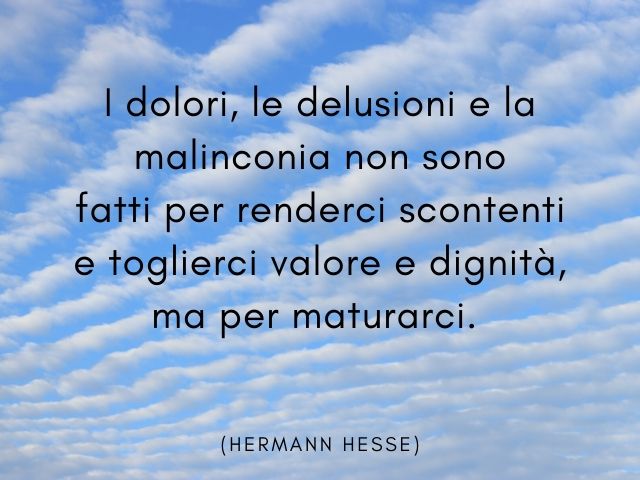 I dolori, le delusioni e la malinconia non sono fatti per renderci scontenti e toglierci valore e dignità, ma per maturarci.(Hermann Hesse)