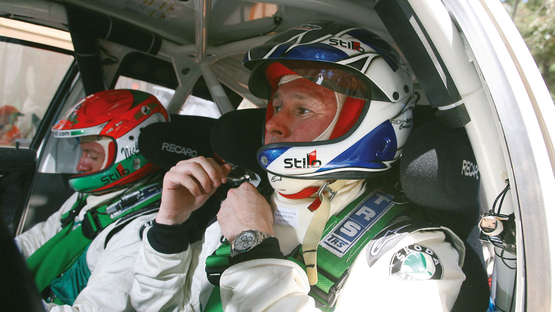 Colin McRae e Nicky Grist nell'abitacolo della Fabia WRC (Copyright Skoda Motorsport)