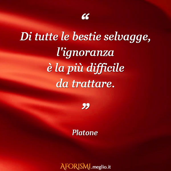 Di tutte le bestie selvagge, l'ignoranza è la più difficile da trattare. (Platone)