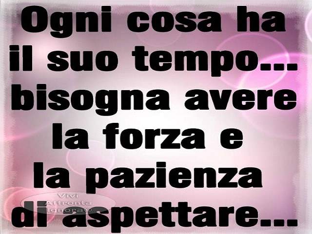 Ogni cosa ha il suo tempo...Bisogna avere la forza e la pazienza di aspettare.