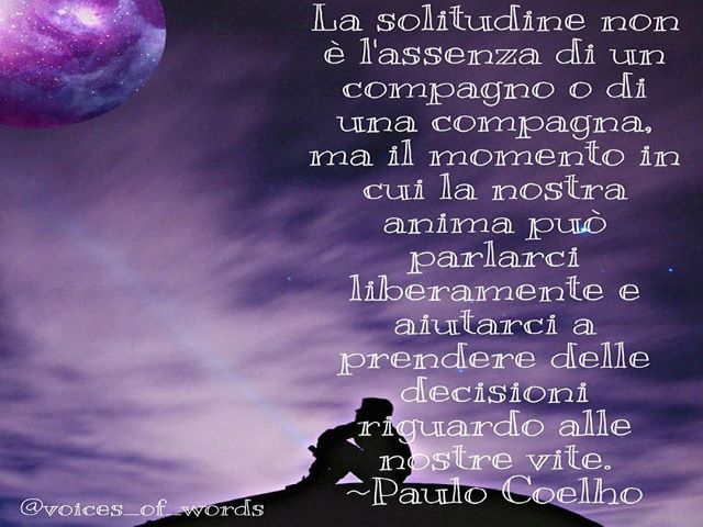 La solitudine non è l'assenza di un compagno o di una compagna, ma il momento in cui la nostra anima può parlarci liberamente e aiutarci a prendere delle decisioni riguardo alle nostre vite.(Paulo Coelho)