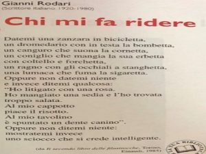 Datemi una zanzara in bicicletta, un dromedario con in testa la bombetta, un canguro che suona la cornetta, un coniglio che mangia la sua erbetta con coltello e forchetta, un ragno con gli occhiali a stanghetta, una lumaca che fuma la sigaretta. Oppure no