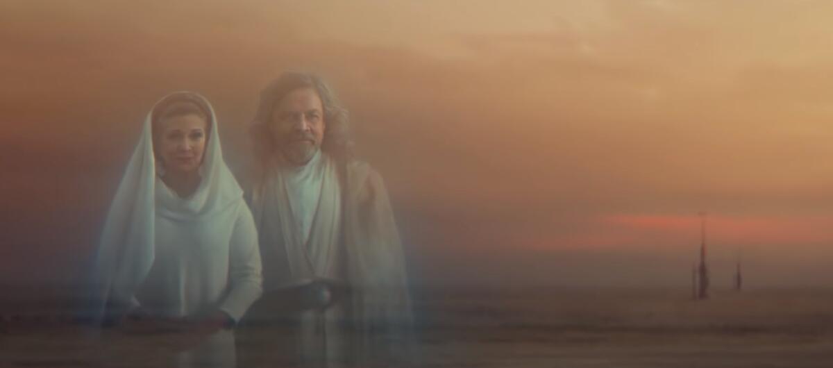 Perché Rey vede solo i fantasmi di Forza di Luke e Leia? Ecco la risposta - Luke e Leia come fantasmi della forza in The Rise of Skywalker