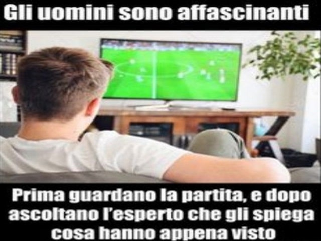 Gli uomini sono affascinanti: prima guardano la partita, e dopo ascoltano l'esperto che gli spiega cosa hanno appena visto.