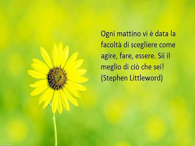 Ogni mattino vi è data la facoltà di scegliere come agire, fare, essere. Sii il meglio di ciò che sei. (Stephen Littleword)