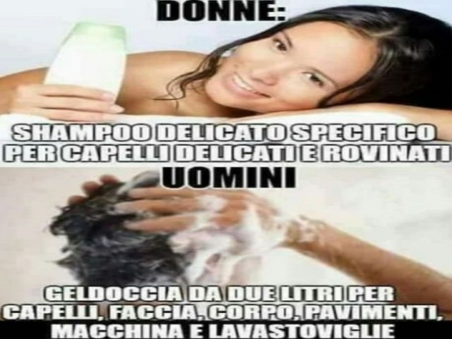 Donne: shampoo delicato specifico per capelli delicati e rovinati.Uomini: gel doccia da due litri per capelli, faccia, corpo, pavimenti, macchina e lavastoviglie.