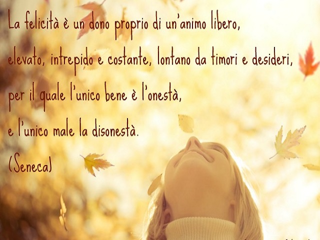 La felicità è un dono proprio di un animo libero, elevato, intrepido e costante, lontano da timori e desideri, per il quale l'unico bene è l'onestà e l'unico male la disonestà. (Seneca)