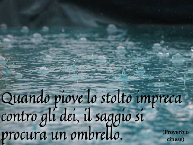 Quando piove lo stolto impreca contro gli dei, il saggio si procura un ombrello. (Proverbio cinese)