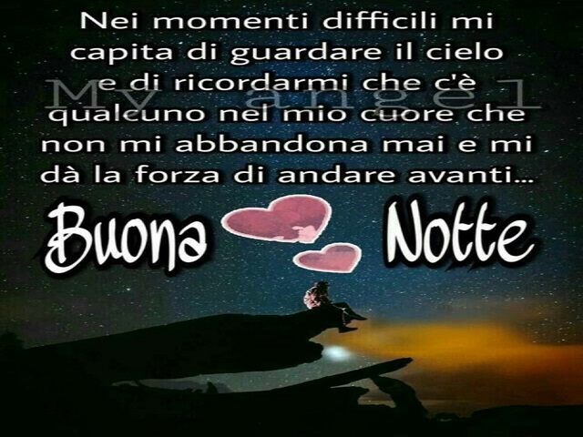 Nei momenti difficili mi capita di guardare il cielo e di ricordarmi che c'è qualcuno nel mio cuore che non mi abbandona mai e mi dà la forza di andare avanti...Buona Notte.
