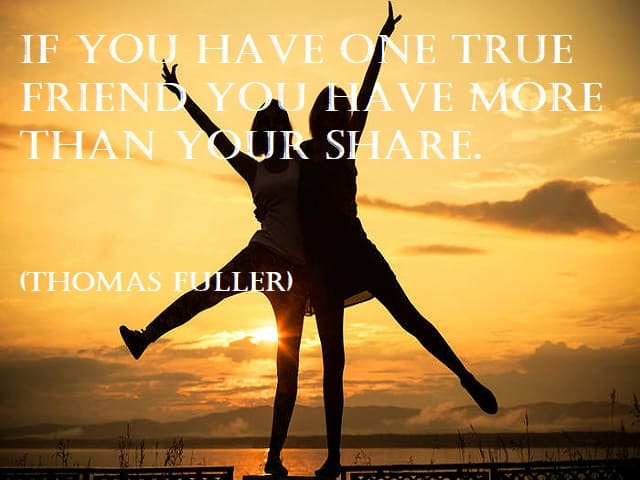If you have one true friend you have more than your share. (Se hai un vero amico hai più di quanto puoi dare.) (Thomas Fuller)