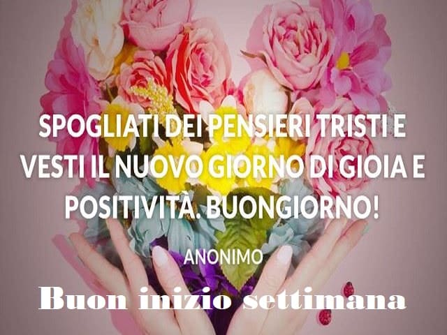 Spogliati dei pensieri tristi e vesti il nuovo giorno di gioia e positività. Buongiorno!  Buon inizio settimana