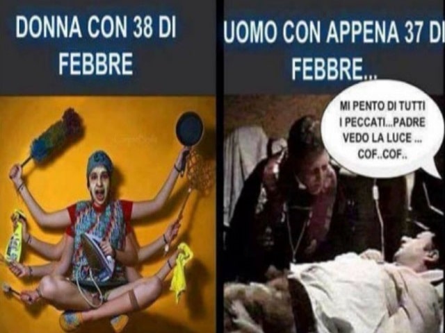 Donna con 38 di febbre.Uomo con appena 37 di febbre: "Mi pento di tutti i peccati, padre, vedo la luce.. cof cof."