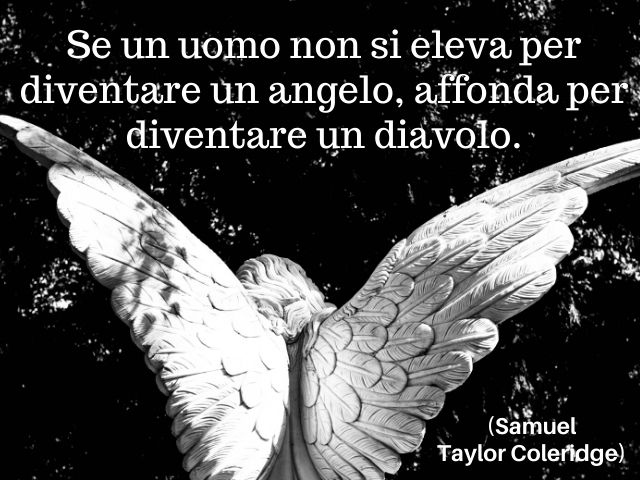 Se un uomo non si eleva per diventare un angelo, affonda per diventare un diavolo.(Samuel Taylor Coleridge).