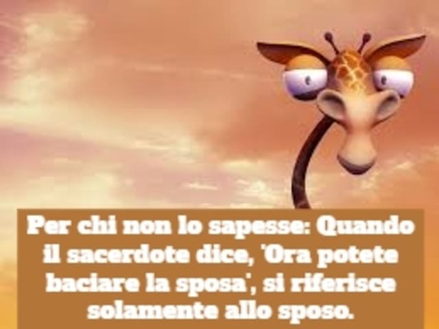 Per chi non lo sapesse: Quando il sacerdote dice, 'Ora potete baciare la sposa', si riferisce solamente allo sposo.