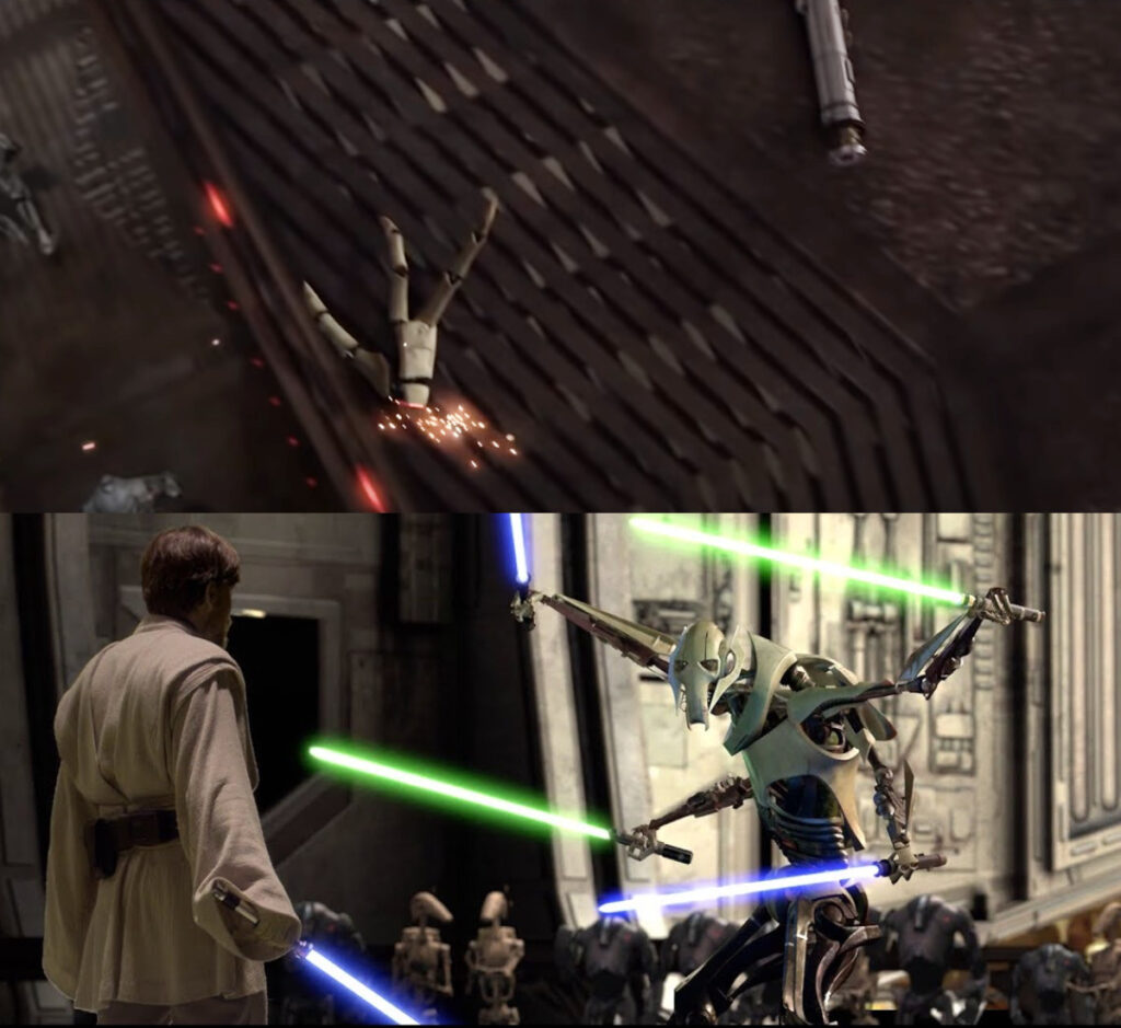 La spada laser di Shaak Ti viene usata da Grievous nel duello contro Obi-Wan