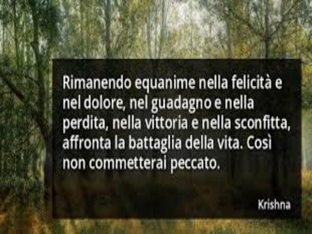Rimanendo equanime nella felicità, nel dolore, nel guadagno e nella perdita, nella vittoria e nella sconfitta, affronta la battaglia della vita. Così non commetterai peccato.(Krishna)