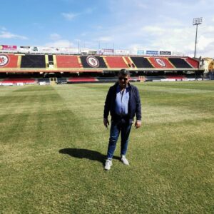Gianluca Pellino sul prato dello Zaccheria. Profilo Facebook Pellino