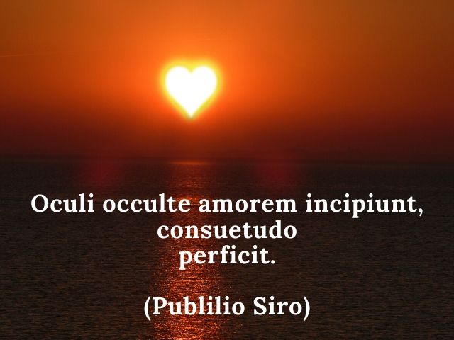 Oculi occulte amorem incipiunt, consuetudo perficit.(Gli occhi cominciano l’opera dell’amore, e la continua vicinanza la completa.)(Publilio Siro)