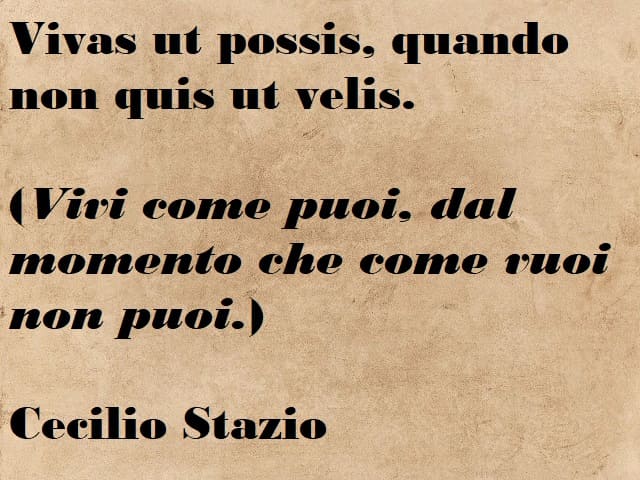 Vivas ut possis, quando non quis ut velis. (Vivi come puoi, dal momento che come vuoi non puoi.) (Cecilio Stazio)
